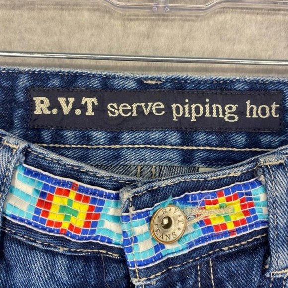 Vintage 1990’s RVT Serve Piping Hot Jeans High Rise Embroidered Dragonfly 7/8 - Picture 5 of 12
